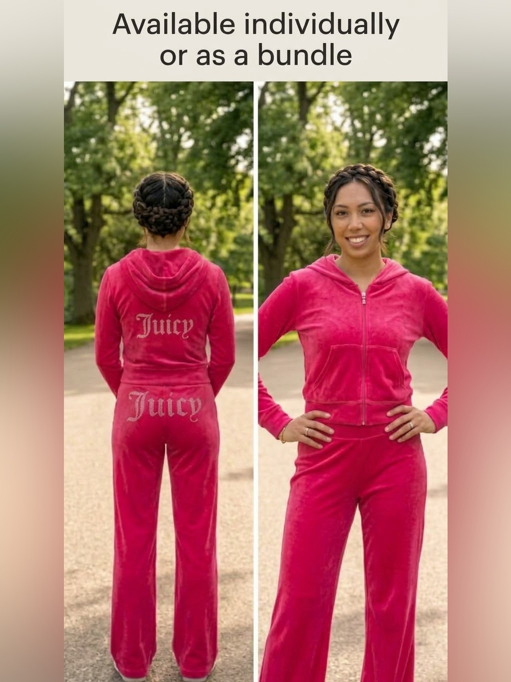 Juicy Couture Hot Pink Velour Tracksuit Set Hoodie Flare Pants Rhinestone L 💕✨